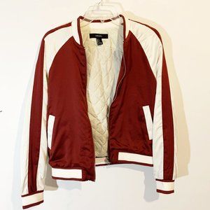 Maroon and White Embroidered Bomber Jacket